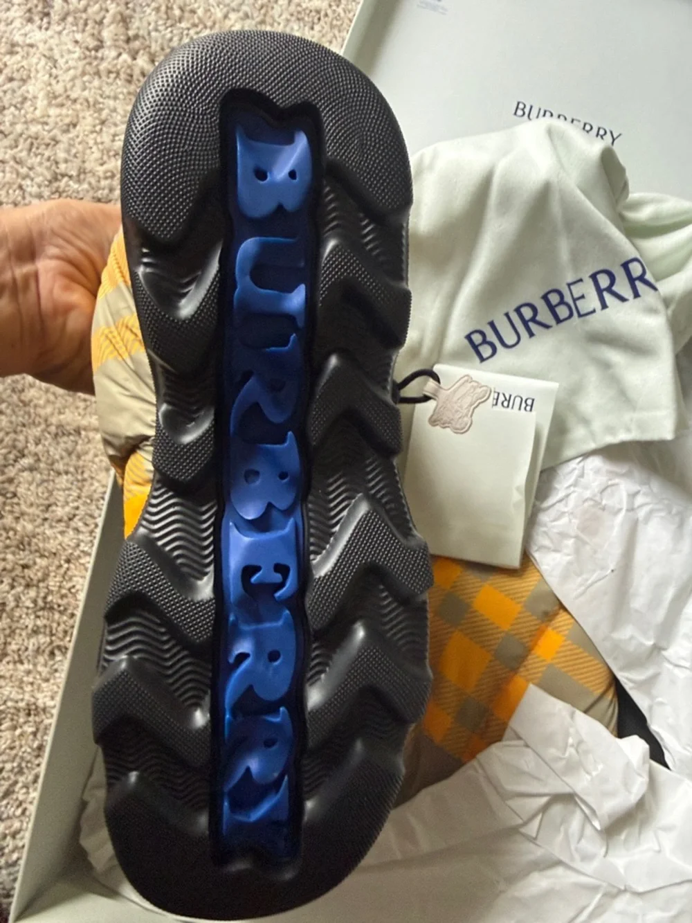 Burberry Yellow & Beige Check Quilted Puffer Slippers - Picture 3 of 5